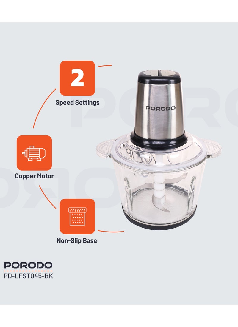 porodo - 3L Multifunctional Chopper 400W / Meat Chopper / Food Processor / Shreds/Slices/Kneads/ Grinds/ Garlic Peeler - Black - Image 1