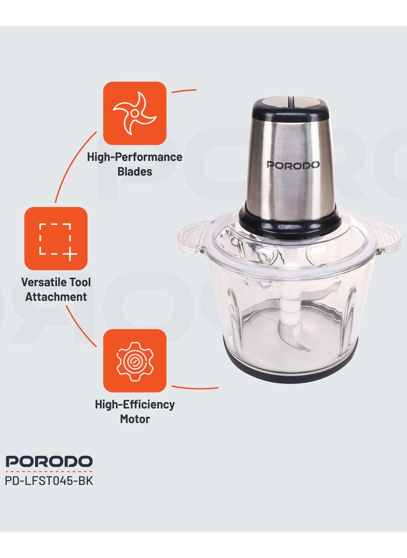 porodo - 3L Multifunctional Chopper 400W / Meat Chopper / Food Processor / Shreds/Slices/Kneads/ Grinds/ Garlic Peeler - Black - Image 1