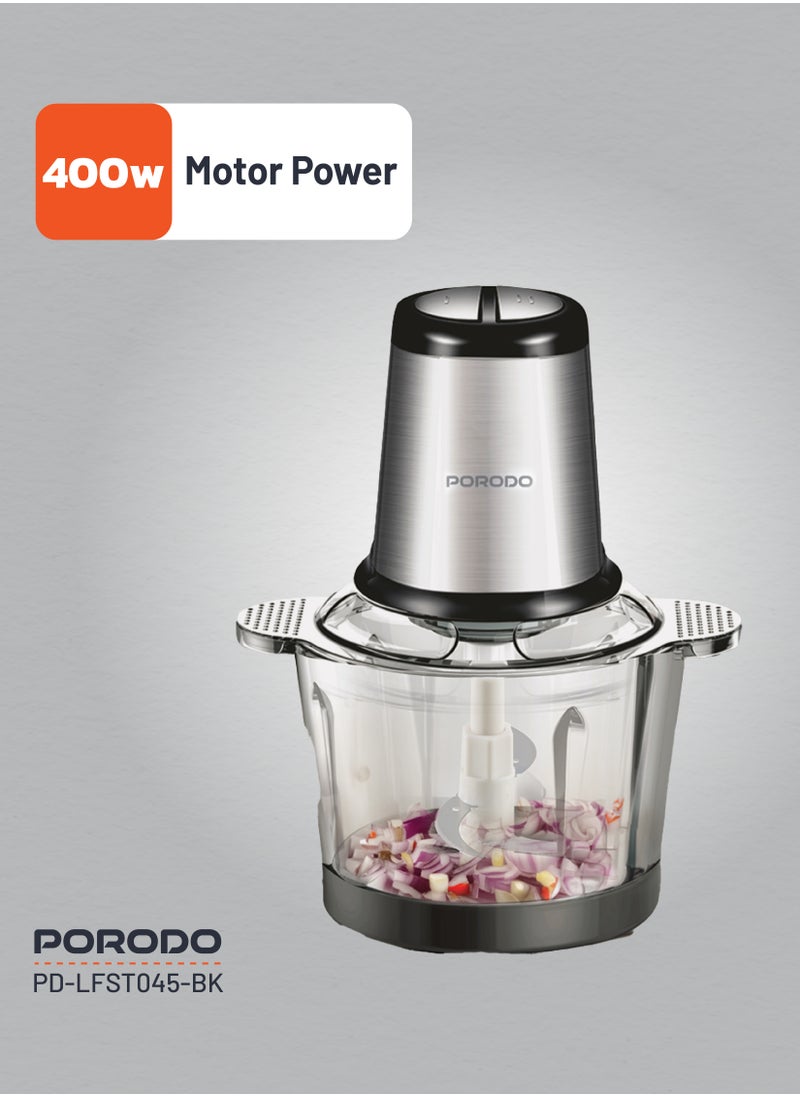 porodo - 3L Multifunctional Chopper 400W / Meat Chopper / Food Processor / Shreds/Slices/Kneads/ Grinds/ Garlic Peeler - Black - Image 1