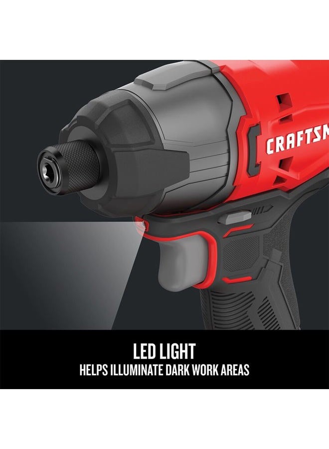 CRAFTSMAN 20V MAX Impact Driver Kit, 1/4 Inch, 2,800 RPM, LED Work light, Battery and Charger Included (CMCF800C1) - Image 5
