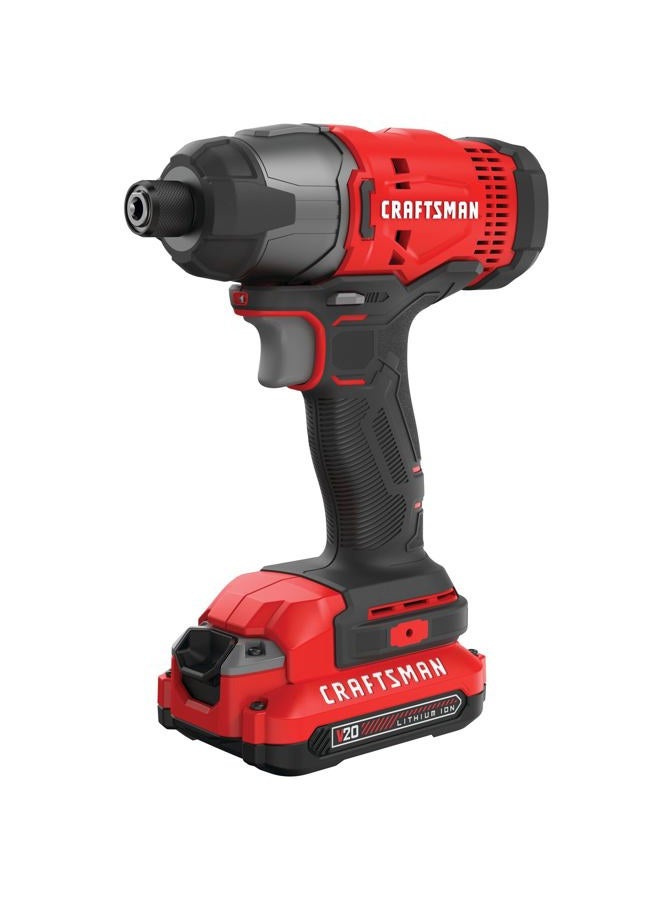 CRAFTSMAN 20V MAX Impact Driver Kit, 1/4 Inch, 2,800 RPM, LED Work light, Battery and Charger Included (CMCF800C1) - Image 1