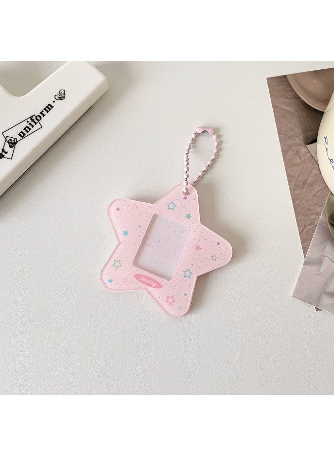 NIBEMINENT 1 - Piece Simple Glitter Pink Five-pointed Star Kpop Photo Card Holder Pendant Key Chain ID Badge Holder ID Card Holder Photo Card Protector for School ID Office ID Access Card for Women Girls - Image 1