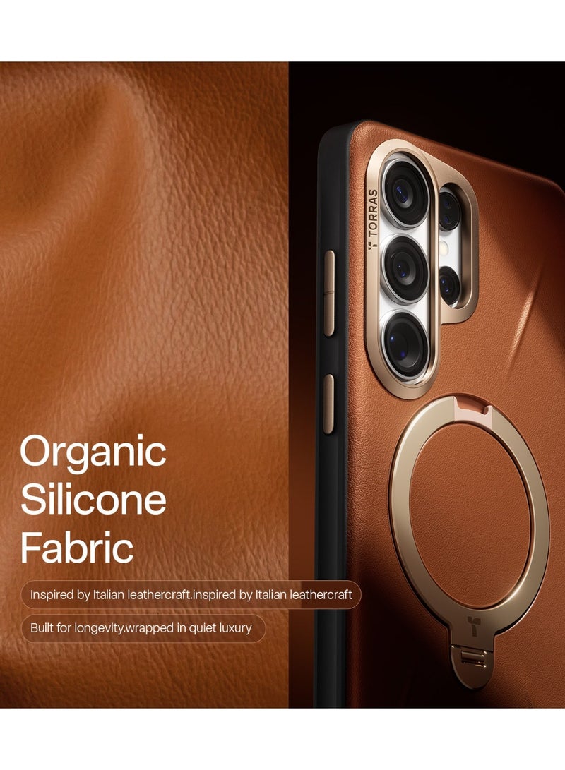 Ostand Q3  VegSkin Spin Series Case for Samsung Galaxy S26 Ultra, Leather, 360 Magnetic Stand, Fit for MagSafe, Premium Organic Silicone Leather Case, Amber Brown - Image 5
