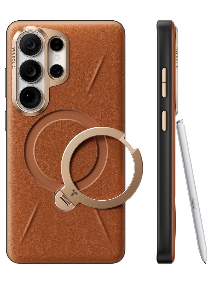 Ostand Q3  VegSkin Spin Series Case for Samsung Galaxy S26 Ultra, Leather, 360 Magnetic Stand, Fit for MagSafe, Premium Organic Silicone Leather Case, Amber Brown - Image 2