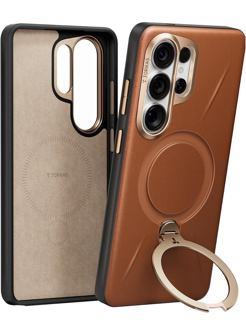 Ostand Q3  VegSkin Spin Series Case for Samsung Galaxy S26 Ultra, Leather, 360 Magnetic Stand, Fit for MagSafe, Premium Organic Silicone Leather Case, Amber Brown - Image 3