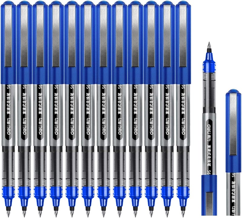 Surcotto Rollerball Pen, 0.5mm Blue Gel Pens Smooth Ballpoint Pen Quick-Drying Liquid Ink Rollerball Pens - Pack of 12 - Image 1