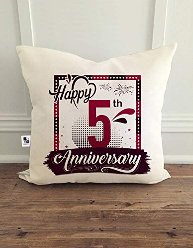 ALDIVO ALDIVO Happy 5th Anniversary Printed Combo Gift Pack 12 inch x 12 inch Printed Cushion Cover with Filler Printed Mug Printed Key Ring Printed Greeting Card - Image 2