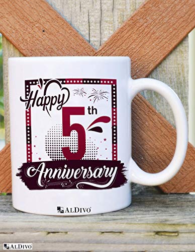 ALDIVO ALDIVO Happy 5th Anniversary Printed Combo Gift Pack 12 inch x 12 inch Printed Cushion Cover with Filler Printed Mug Printed Key Ring Printed Greeting Card - Image 3