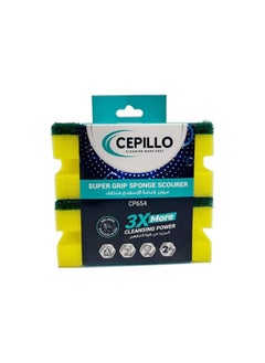 CEPILLO 2Pcs Super Grip High Form Sponge Scourer Dish Dishwashing Sponge Scrub Kitchen Cleaning Sponge For Cups Plates Cutlery And More Yellow Green 10X7X4.5Cm  - Image 1