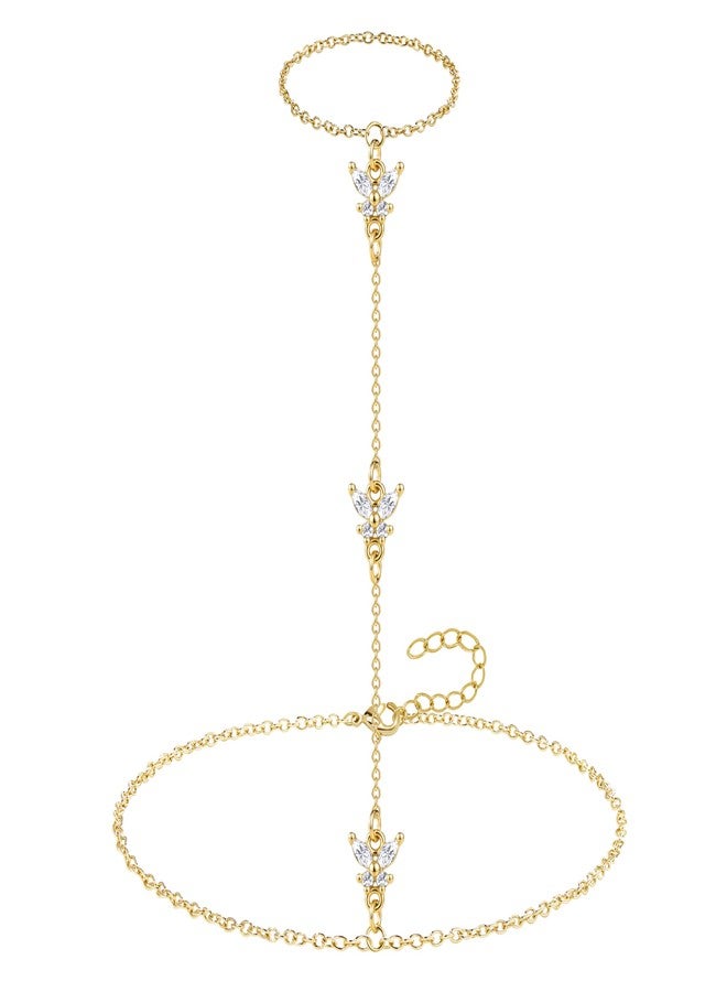 Poxtex Butterfly Hand Chain Bracelets for Women,Gold Plated Dainty Ring Bracelet with Created Cubic Zirconia,Lucky Charm Slave Butterfly Bracelet for Women, Adjustable Bow Jewelry for Party, Wedding, Gifts - Image 1