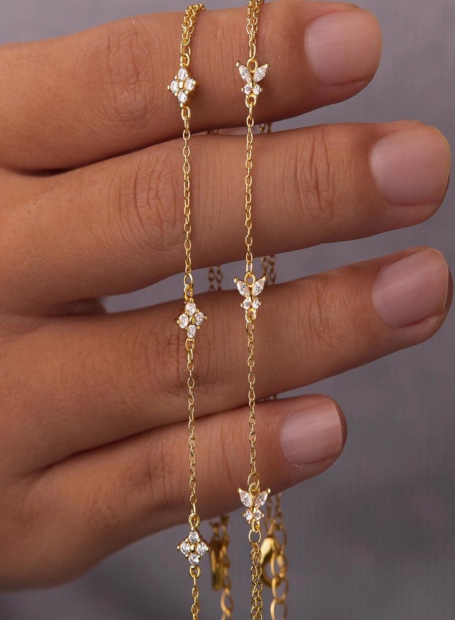 Poxtex Butterfly Hand Chain Bracelets for Women,Gold Plated Dainty Ring Bracelet with Created Cubic Zirconia,Lucky Charm Slave Butterfly Bracelet for Women, Adjustable Bow Jewelry for Party, Wedding, Gifts - Image 4