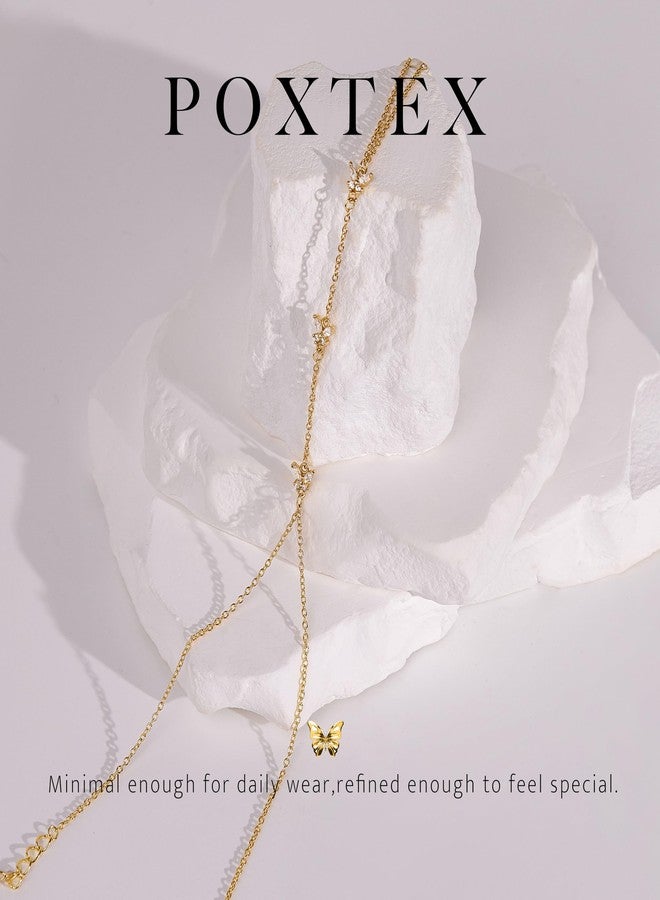 Poxtex Butterfly Hand Chain Bracelets for Women,Gold Plated Dainty Ring Bracelet with Created Cubic Zirconia,Lucky Charm Slave Butterfly Bracelet for Women, Adjustable Bow Jewelry for Party, Wedding, Gifts - Image 5