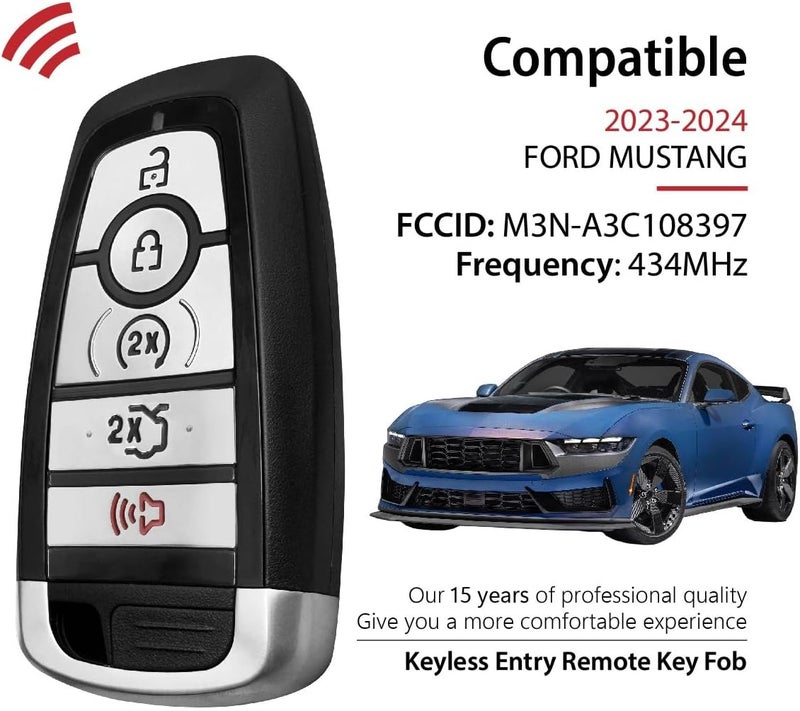 Keylessbest Replacement Smart Key Fob for 2023-2024 Ford Mustang - M3N-A3C108397, 5 Buttons, 434MHz - Image 2