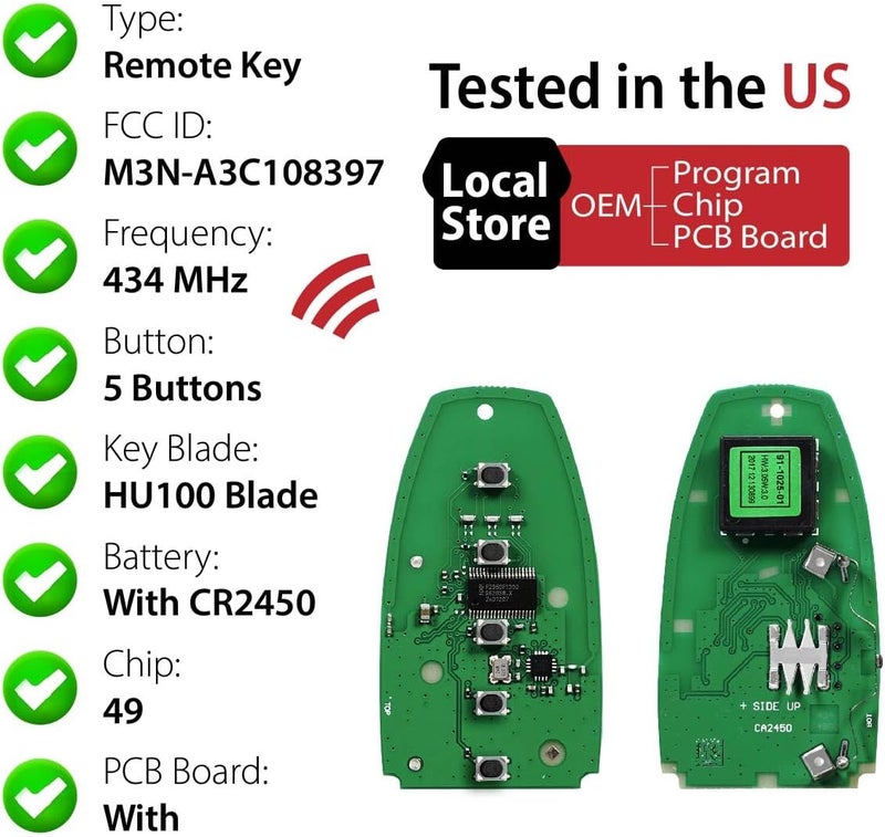 Keylessbest Replacement Smart Key Fob for 2023-2024 Ford Mustang - M3N-A3C108397, 5 Buttons, 434MHz - Image 4