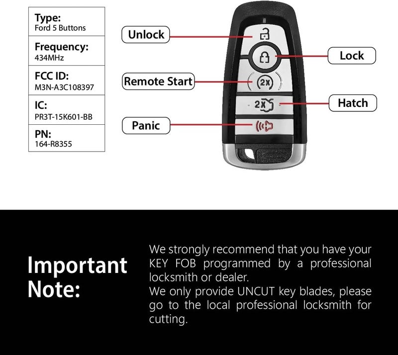 Keylessbest Replacement Smart Key Fob for 2023-2024 Ford Mustang - M3N-A3C108397, 5 Buttons, 434MHz - Image 3