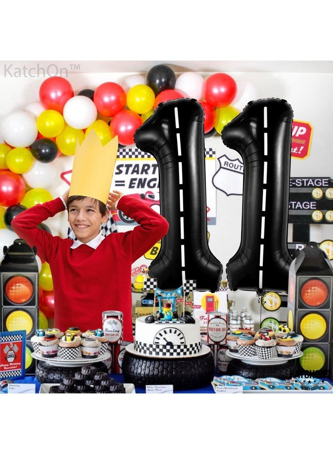 KATCHON كاتش أون، بالون سيارة سباق عملاق رقم 11 - 40 بوصة | بالون عملاق رقم 11 أسود لتزيين حفلات عيد ميلاد سيارات السباق | تزيينات عيد الميلاد الحادي عشر بالونات سيارات السباق | تزيين سيارات عيد الميلاد الحادي عشر - Image 2