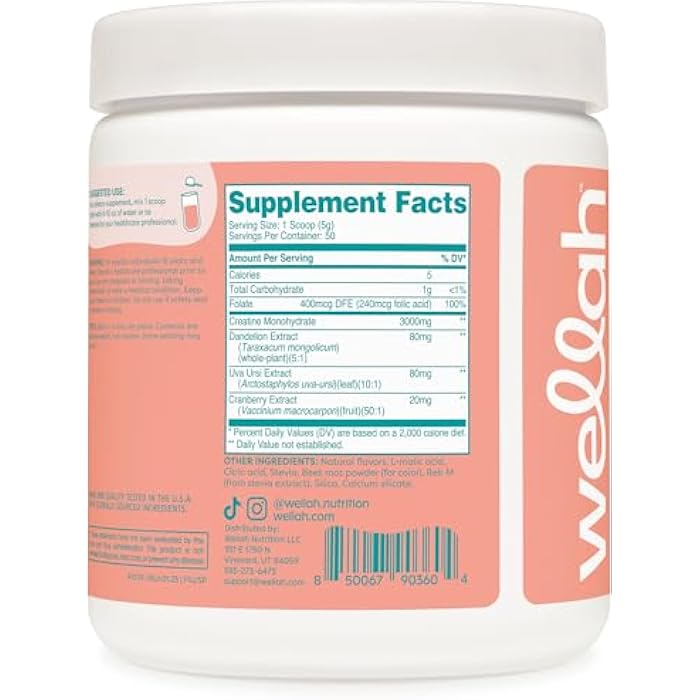 Wellah Creatine for Women (50 Servings, Strawberry Pina Colada) - Creatine Monohydrate with Dandelion & Cranberry Extract - Image 4