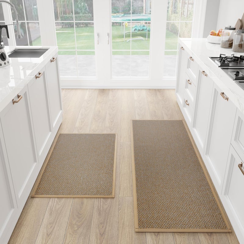 SUMLANS Kitchen Mat Set of 2 PCS, Cushioned Non Slip Rugs for Kitchen Floor, Absorbent Runner Comfort Standing Mats Washable for Kitchen, Office, Home (Brown, 17.3"x47"+17.3"x30") - Image 1