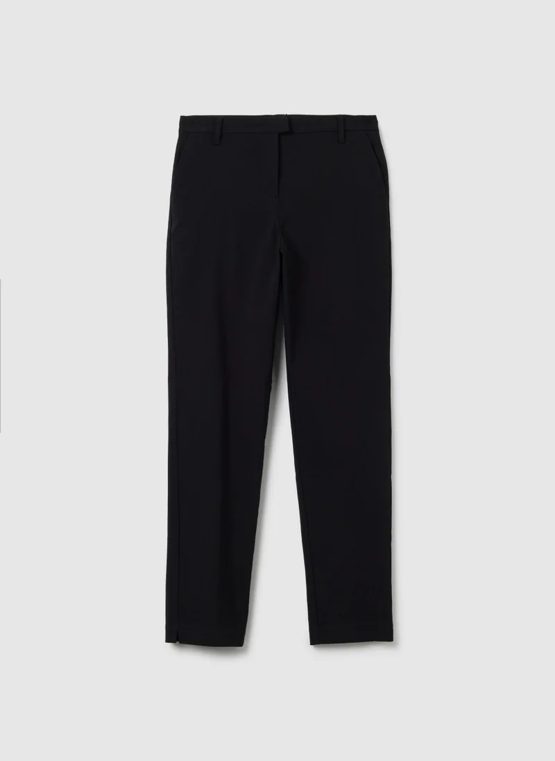 او في اس BLACK VISCOSE BLEND SLIM FIT TROUSERS