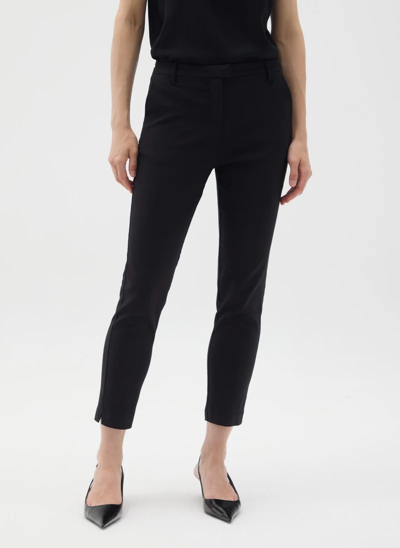 Ovs BLACK VISCOSE BLEND SLIM FIT TROUSERS