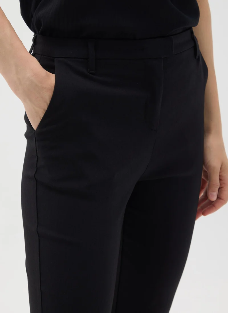او في اس BLACK VISCOSE BLEND SLIM FIT TROUSERS
