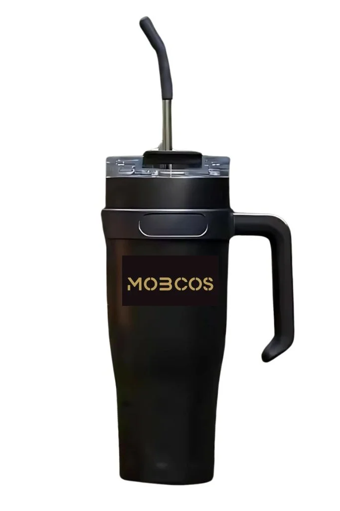 Mobcos 40oz Stainless Steel Tumbler with Handle – Leakproof, Insulated Travel Mug with Lid & Straw – Reusable Double-Wall Vacuum Cup for Hot & Cold Drinks for Girls and Boys for Outdoor (Black)