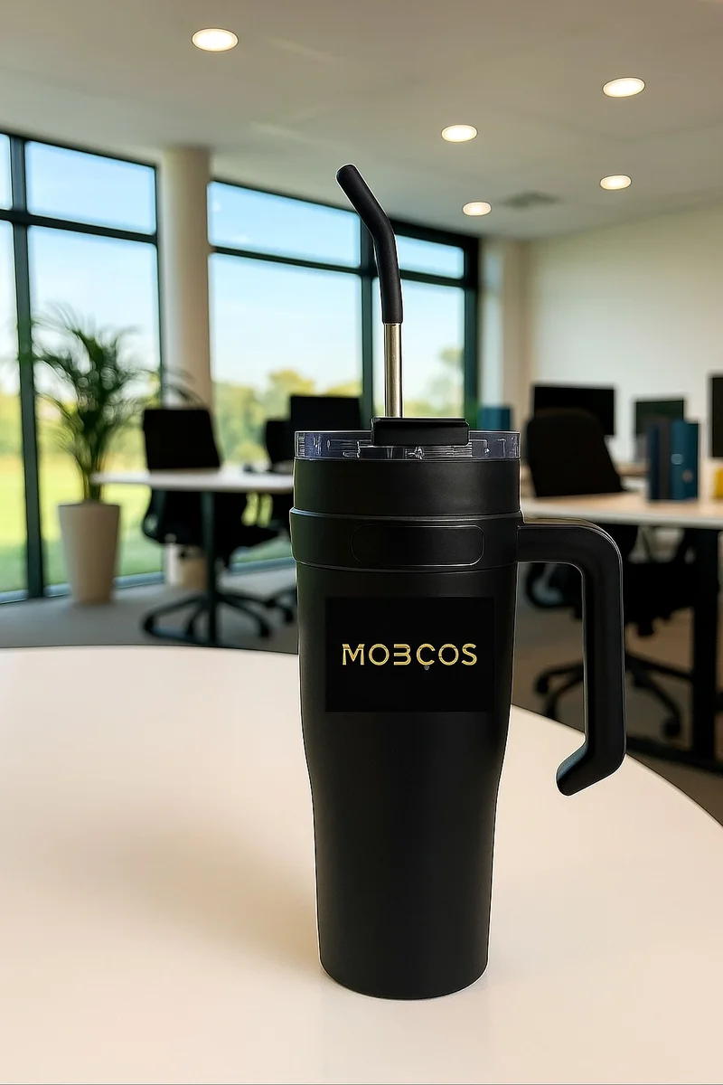 Mobcos 40oz Stainless Steel Tumbler with Handle – Leakproof, Insulated Travel Mug with Lid & Straw – Reusable Double-Wall Vacuum Cup for Hot & Cold Drinks for Girls and Boys for Outdoor (Black)