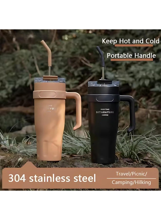 Mobcos 40oz Stainless Steel Tumbler with Handle – Leakproof, Insulated Travel Mug with Lid &amp; Straw – Reusable Double-Wall Vacuum Cup for Hot &amp; Cold Drinks for Girls and Boys for Outdoor (Black) - Image 3