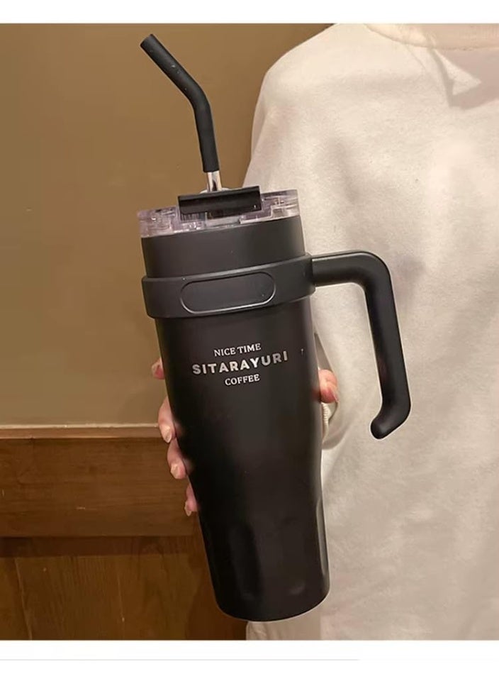 Mobcos 40oz Stainless Steel Tumbler with Handle – Leakproof, Insulated Travel Mug with Lid &amp; Straw – Reusable Double-Wall Vacuum Cup for Hot &amp; Cold Drinks for Girls and Boys for Outdoor (Black) - Image 4