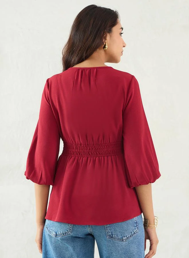 Femmella Maroon Cinched Waist Top