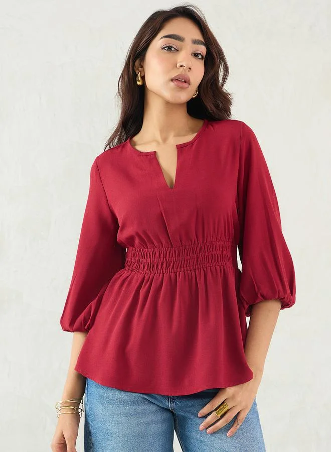 Femmella Maroon Cinched Waist Top