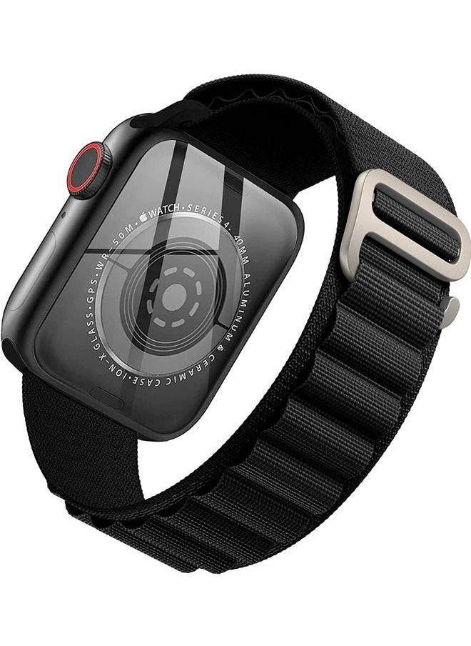Rock Pow - Alpine Loop Nylon Bands Compatible with Apple Watch Band 42mm 44mm 45mm 49mm Women Mens, Adjustable Sport with Metal G-Hook Braided Strap for iWatch Ultra Series SE 8/7/6/5/4/3/2/1 Black - Image 1