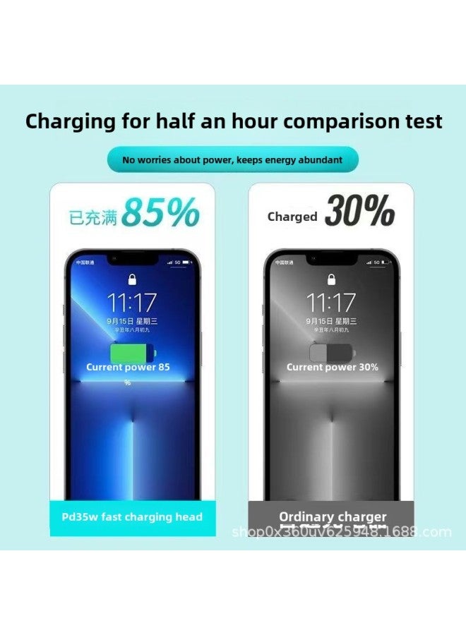 Suitable For Apple Charger PD35W Fast Charging Head IPhone15/14/11/8/12ProMax Charging Data Line-Color:Apple 15 Series Special Fast Charging Set [pd35w Fast Charging Head + 1.0m 1 Pair Of Typec Interface Braided Cable]  - Image 4