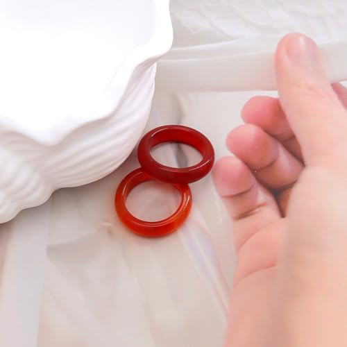 FUTIMELY 2Pcs 6mm Red Carnelian Crystal Rings Set for Women Agate Carnelian Stone Stackable Band Ring (8) - Image 4