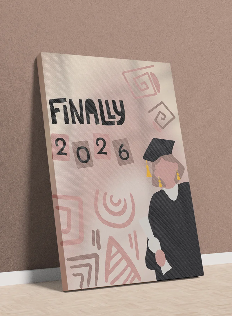 LOWHA Class of 2026 Graduation Canvas Wall Art Stretched Over Wooden Frame with Finally Design