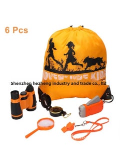 Generic Outdoor Adventure Kit For Children Double Tube Telescope Flashlight Compass Magnifying Glass Whistle Educational Toys-Color:Orange  - Image 1