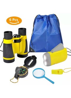 Generic Outdoor Adventure Kit For Children Double Tube Telescope Flashlight Compass Magnifying Glass Whistle Educational Toys-Color:Orange  - Image 2