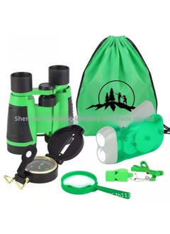 Generic Outdoor Adventure Kit For Children Double Tube Telescope Flashlight Compass Magnifying Glass Whistle Educational Toys-Color:Orange  - Image 3