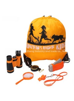 Generic Outdoor Adventure Kit For Children Double Tube Telescope Flashlight Compass Magnifying Glass Whistle Educational Toys-Color:Orange  - Image 4