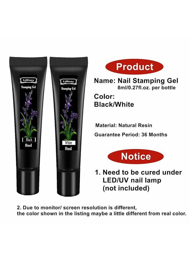 LiBiuty Black & White Nail Stamping Gel Polish Set 2Pcs Nail Art Stamping Gel 8ml Printing for Nail Plate Nail Template Stamping - Image 2