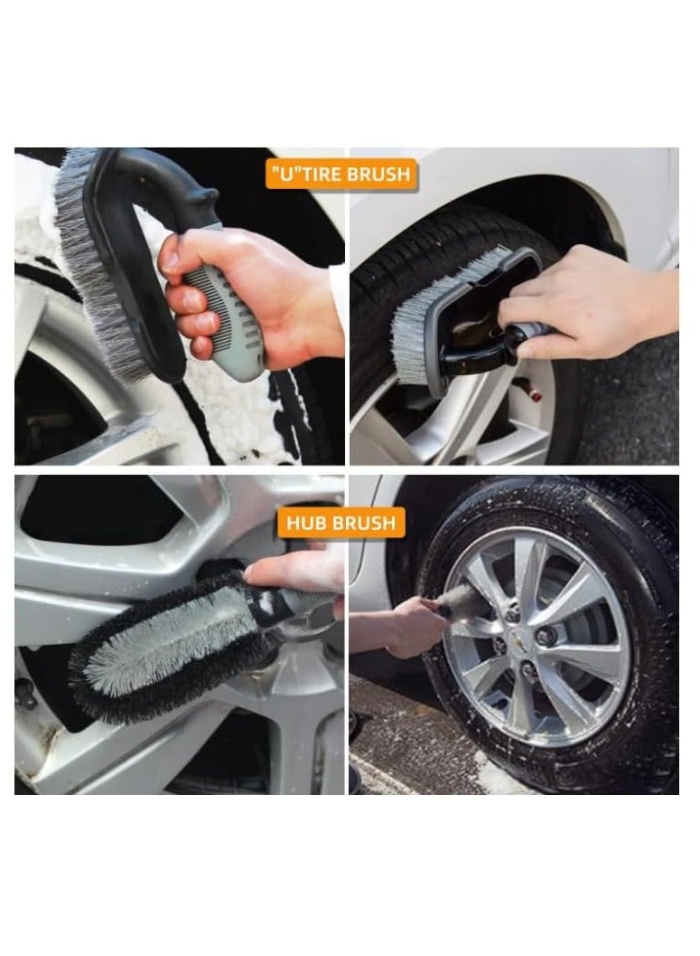Sylqvxh Car Detailing Kit -9 Piece Detailing Brush Set - Car Wash Kit wiWheel Brush for Car Alloy Wheel Tyre Brush Cleaning, Wheel Cleaner Brush- Exterior and Interior Car Cleaning Kit - Image 4