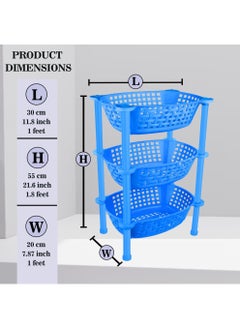 sulfar Premium Multipurpose Plastic Trolley with Dish Rack for Kitchen Vegetable Storage Basket Modern Organizer - 3 Layer Stackable Shelf Cart Kitchenware Food, Snacks, Bottles, Toys, Tiered Shelf (Blue)  - Image 2