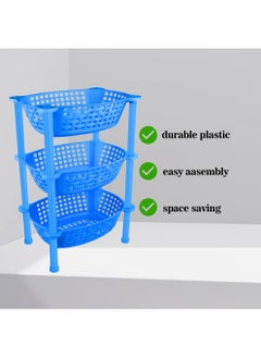 sulfar Premium Multipurpose Plastic Trolley with Dish Rack for Kitchen Vegetable Storage Basket Modern Organizer - 3 Layer Stackable Shelf Cart Kitchenware Food, Snacks, Bottles, Toys, Tiered Shelf (Blue)  - Image 3