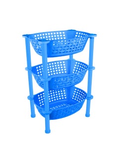 sulfar Premium Multipurpose Plastic Trolley with Dish Rack for Kitchen Vegetable Storage Basket Modern Organizer - 3 Layer Stackable Shelf Cart Kitchenware Food, Snacks, Bottles, Toys, Tiered Shelf (Blue)  - Image 1