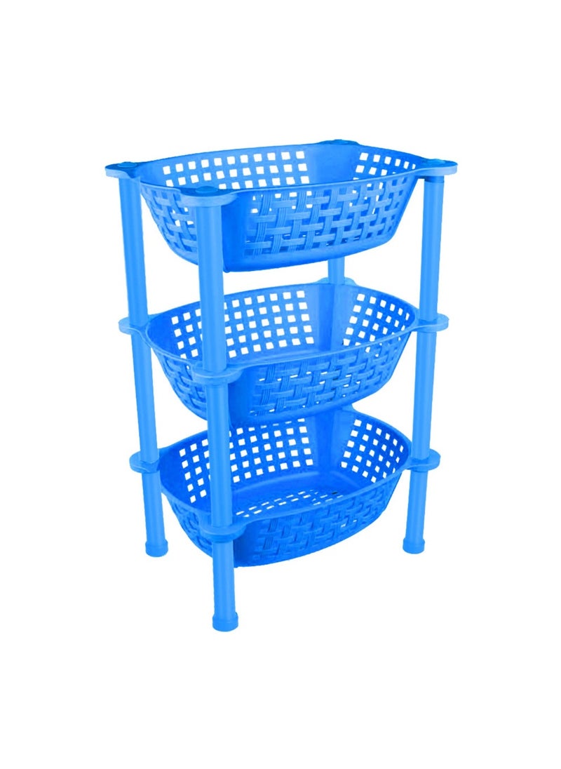 sulfar Premium Multipurpose Plastic Trolley with Dish Rack for Kitchen Vegetable Storage Basket Modern Organizer - 3 Layer Stackable Shelf Cart Kitchenware Food, Snacks, Bottles, Toys, Tiered Shelf (Blue)  - Image 1