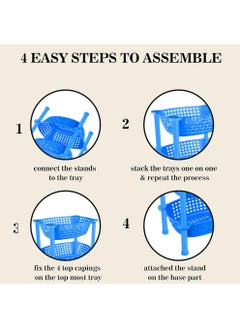 sulfar Premium Multipurpose Plastic Trolley with Dish Rack for Kitchen Vegetable Storage Basket Modern Organizer - 3 Layer Stackable Shelf Cart Kitchenware Food, Snacks, Bottles, Toys, Tiered Shelf (Blue)  - Image 4