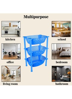 sulfar Premium Multipurpose Plastic Trolley with Dish Rack for Kitchen Vegetable Storage Basket Modern Organizer - 3 Layer Stackable Shelf Cart Kitchenware Food, Snacks, Bottles, Toys, Tiered Shelf (Blue)  - Image 5
