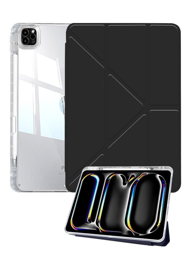 Case for iPad Pro 2024 7th / 2025 8th 13 Inch，  Triple Fold Y-shaped Design With Multiple Angles, Leather Tablet Cover With Pen Slot, Automatic Wake-up/sleep, Black - Image 1