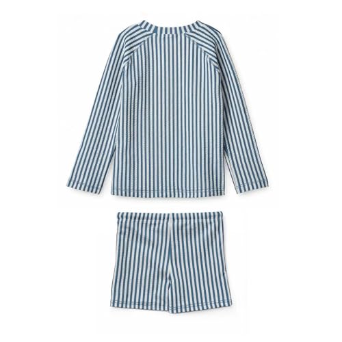 LDIOIF Baby Boys Two Piece Swimsuit Long Sleeve Rash Guard Swim Shirt &Trunks Blue Stripe Seersucker Bathing Suit 12-18 Month - Image 4