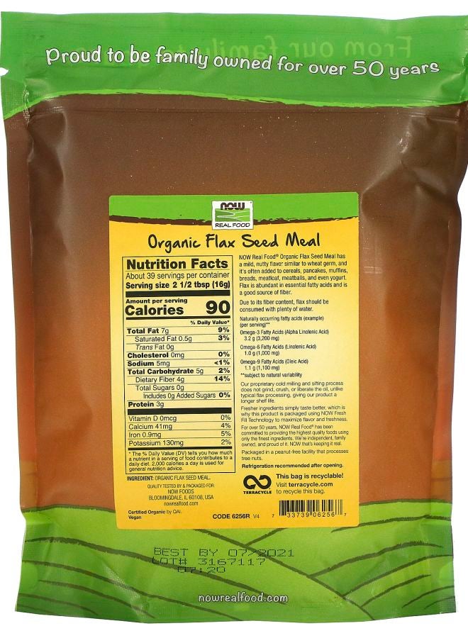 now Real Food Organic Flax Seed Meal 1.4 lbs (624 g) - Image 2